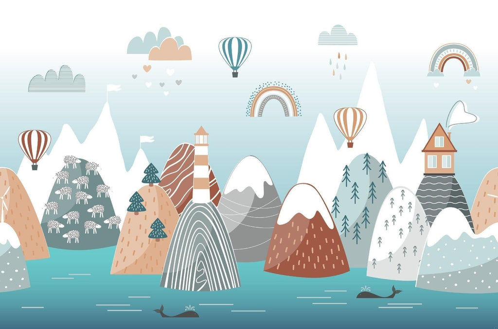 Mountain Mural Wallpaper | Scandinavian Kids Adventure Scene