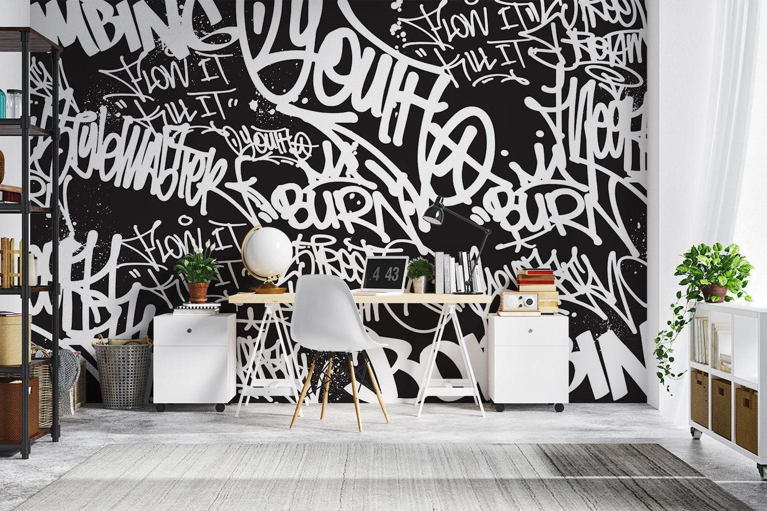 Graffiti Mural Wallpaper | Urban Black and White Street Art