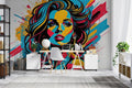 Street Art Mural Wallpaper | Pop Art Portrait in Vibrant Colors