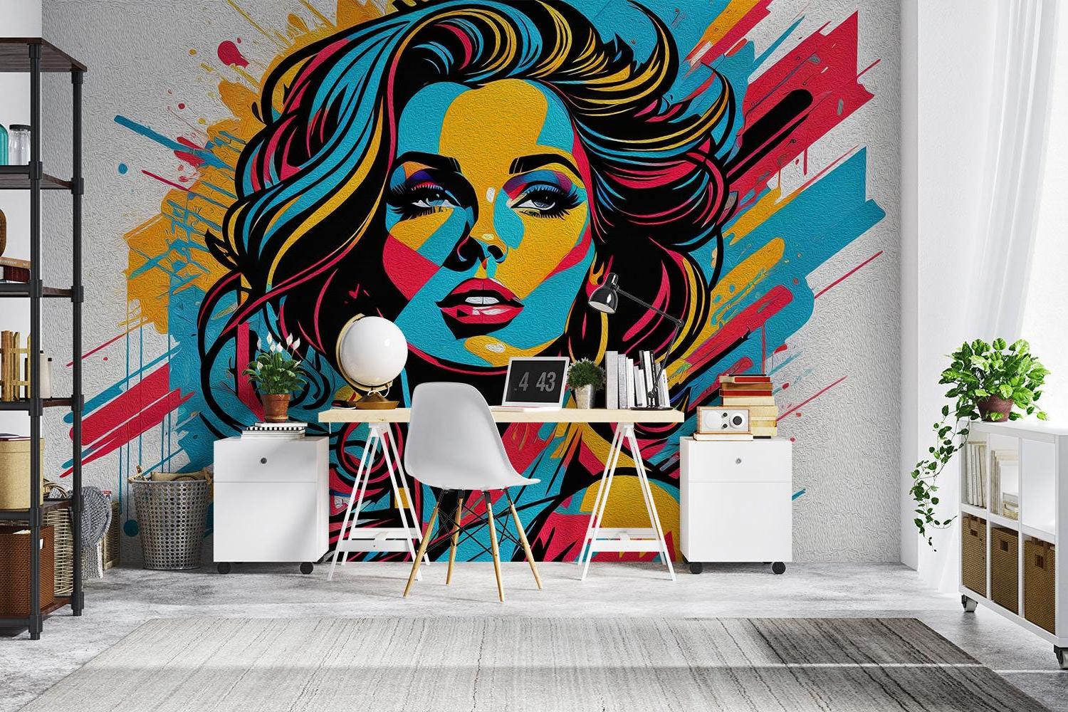 Street Art Mural Wallpaper | Pop Art Portrait in Vibrant Colors