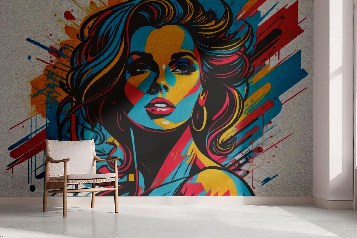Street Art Mural Wallpaper | Pop Art Portrait in Vibrant Colors