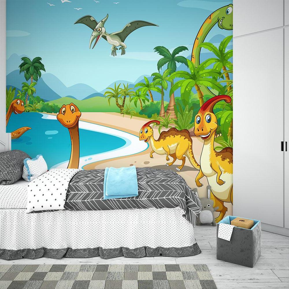 Dinosaur Mural Wallpaper | Tropical Paradise Adventure