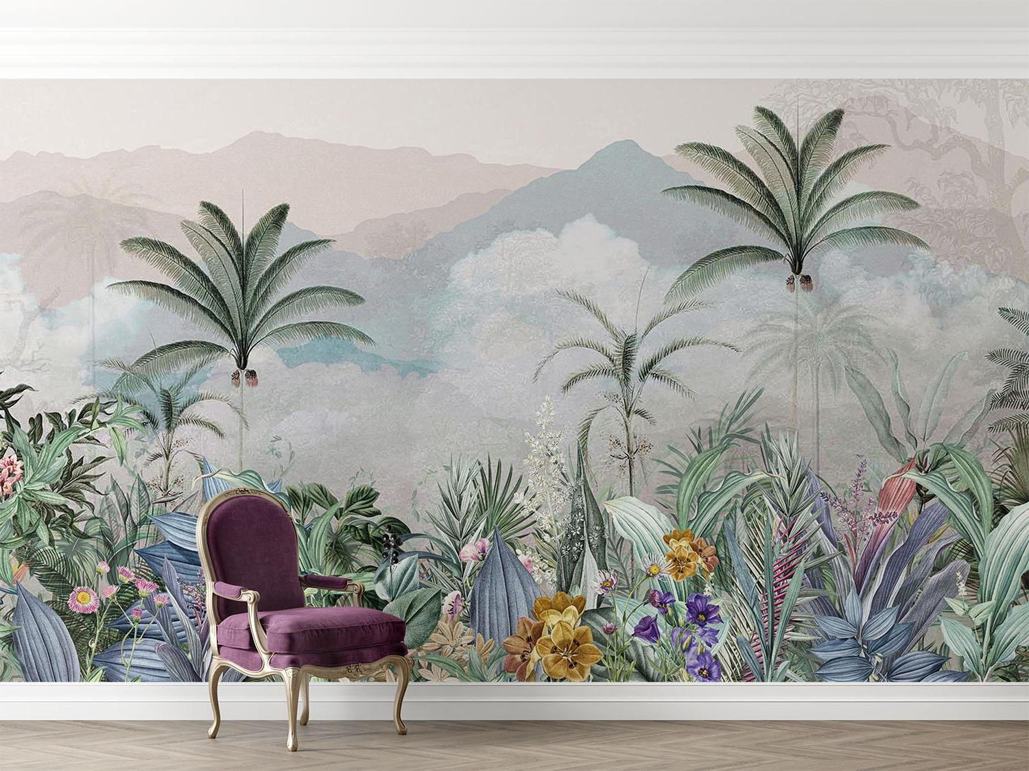 Tropical Mural Wallpaper | Mountain Paradise With Exotic Flora
