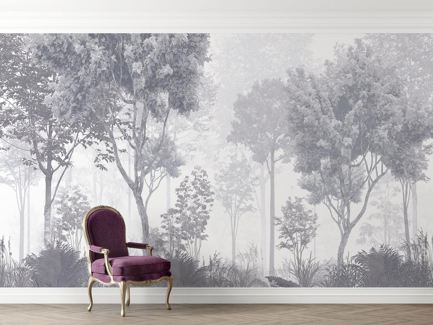Forest Mural Wallpaper | Misty Grey Tree Landscape