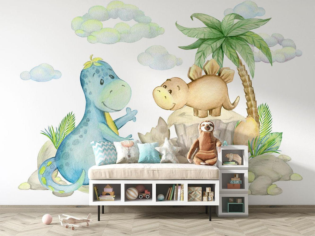 Dinosaur Mural Wallpaper | Watercolor Prehistoric Friends
