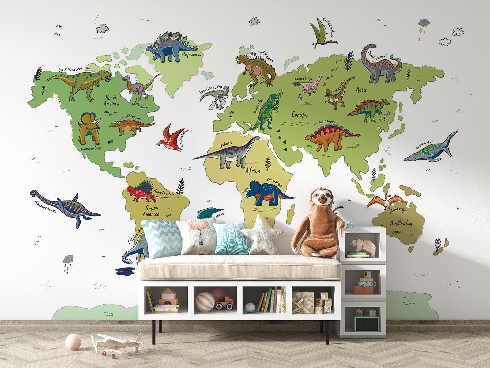 Dinosaur Mural Wallpaper | World Map Educational Design