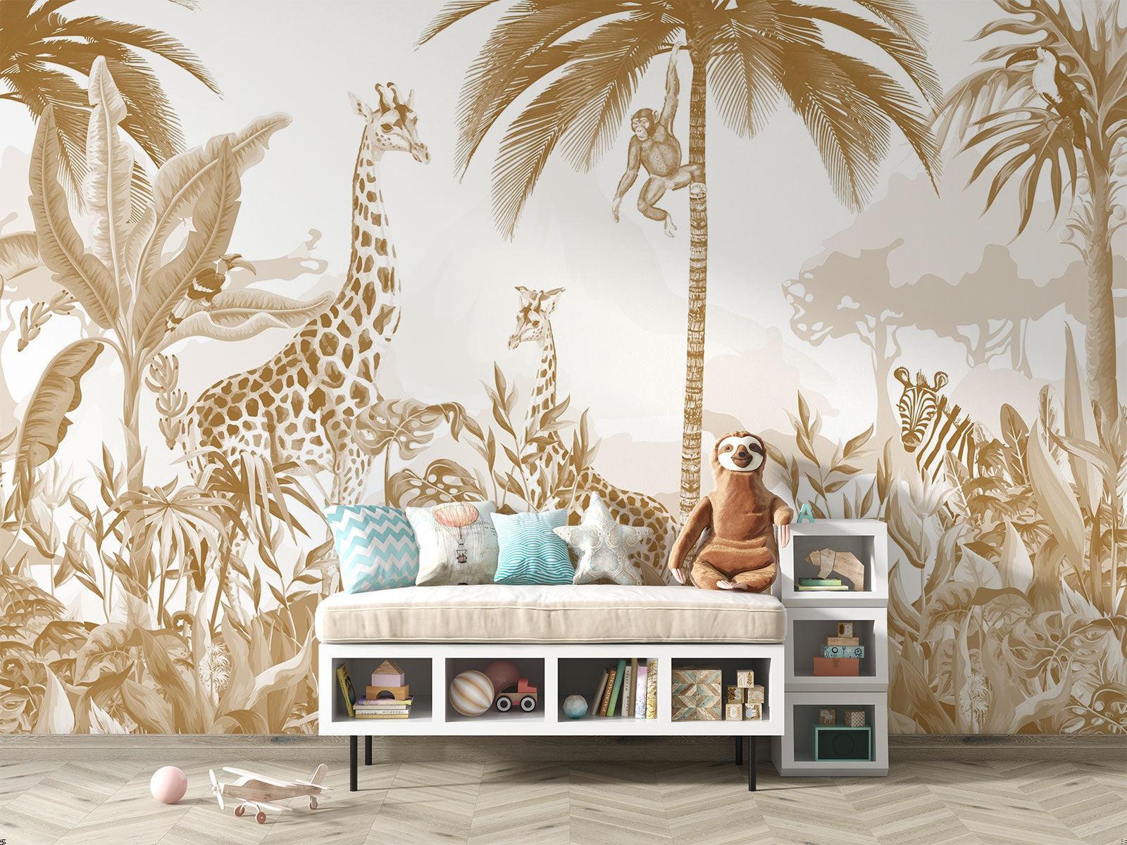 Safari Mural Wallpaper | Golden Jungle Animals Design