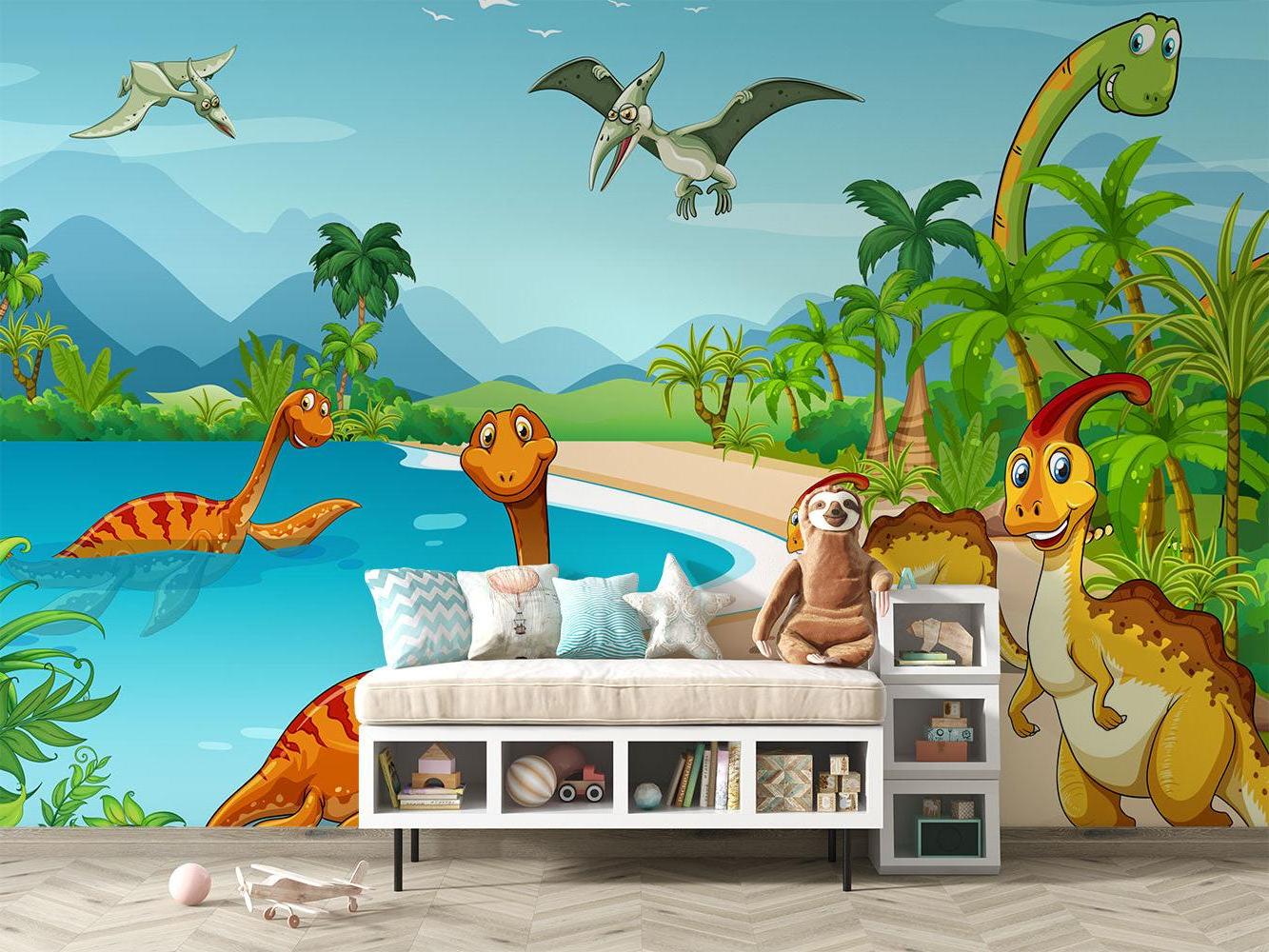 Dinosaur Mural Wallpaper | Tropical Paradise Adventure