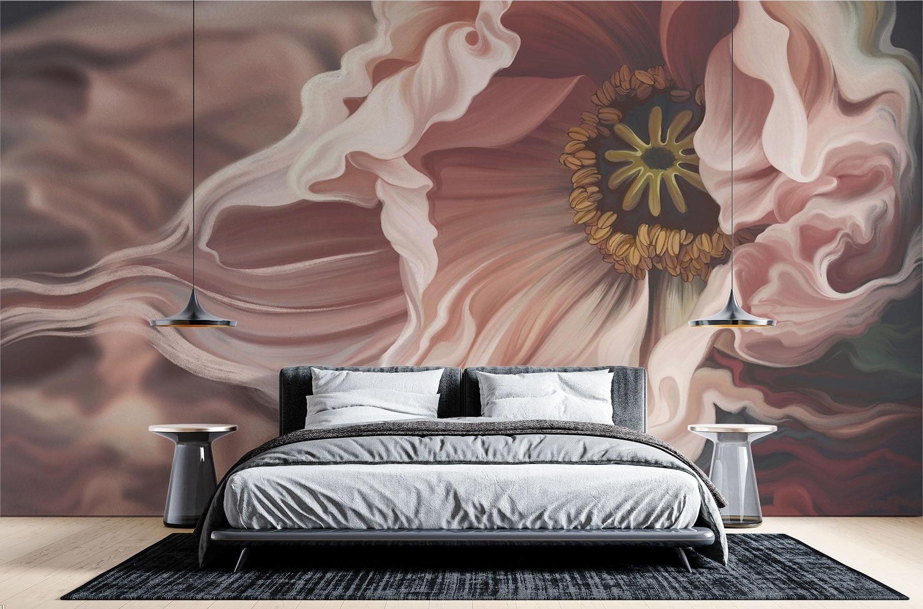 Floral Mural Wallpaper | Large Scale Pink Anemone Art
