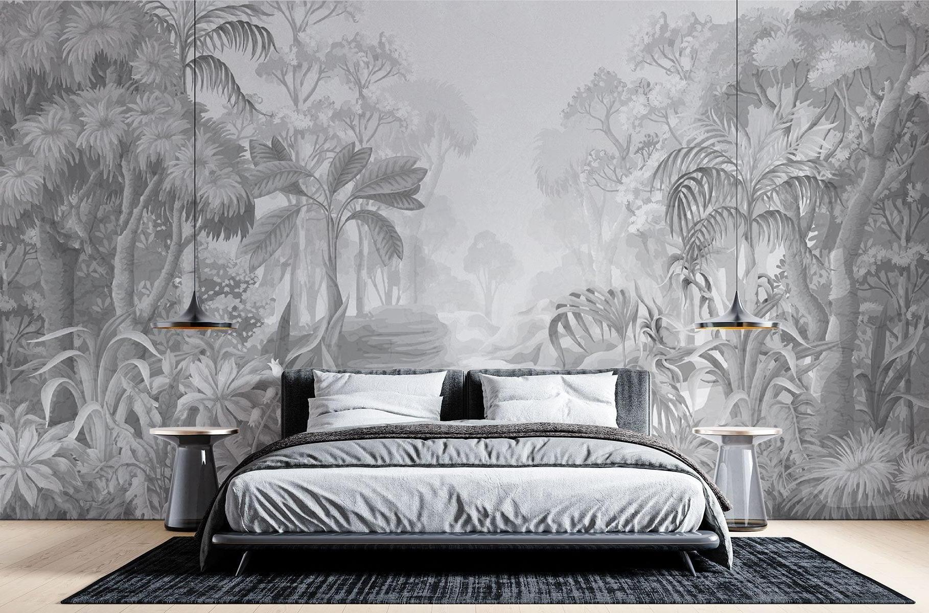 Tropical Mural Wallpaper | Monochrome Jungle Paradise