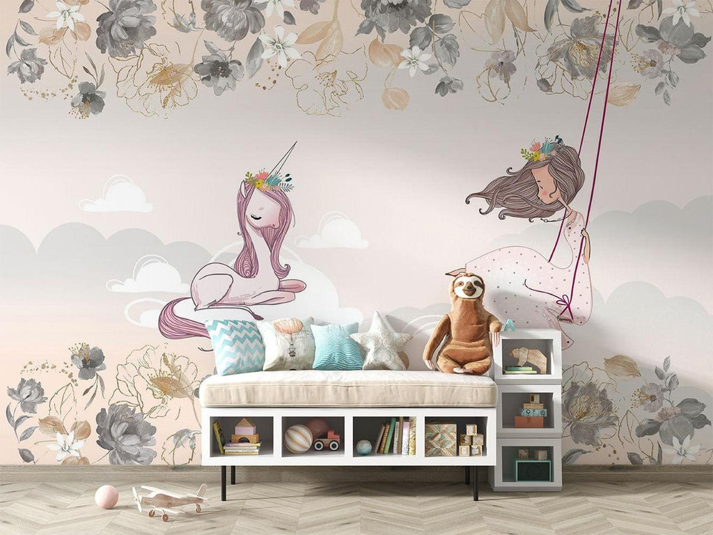 Princess Mural Wallpaper | Dreamy Unicorn and Floral Design