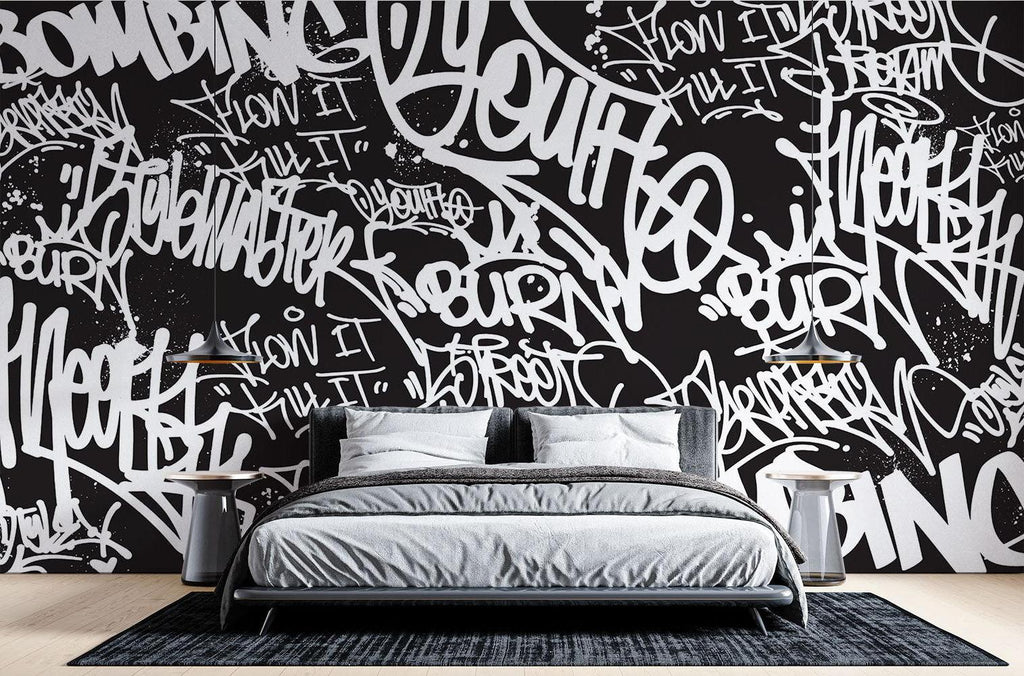 Graffiti Mural Wallpaper | Urban Black and White Street Art