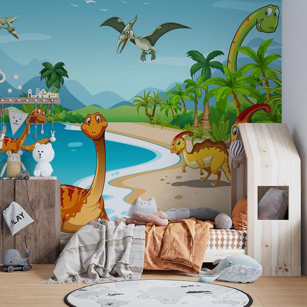 Dinosaur Mural Wallpaper | Tropical Paradise Adventure