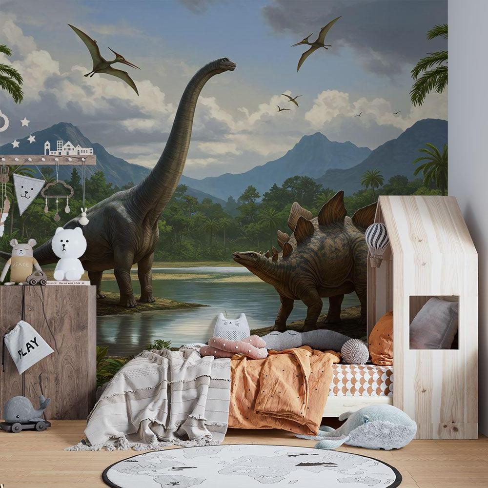 Dinosaur Mural Wallpaper | Jurassic Landscape with Brachiosaurus