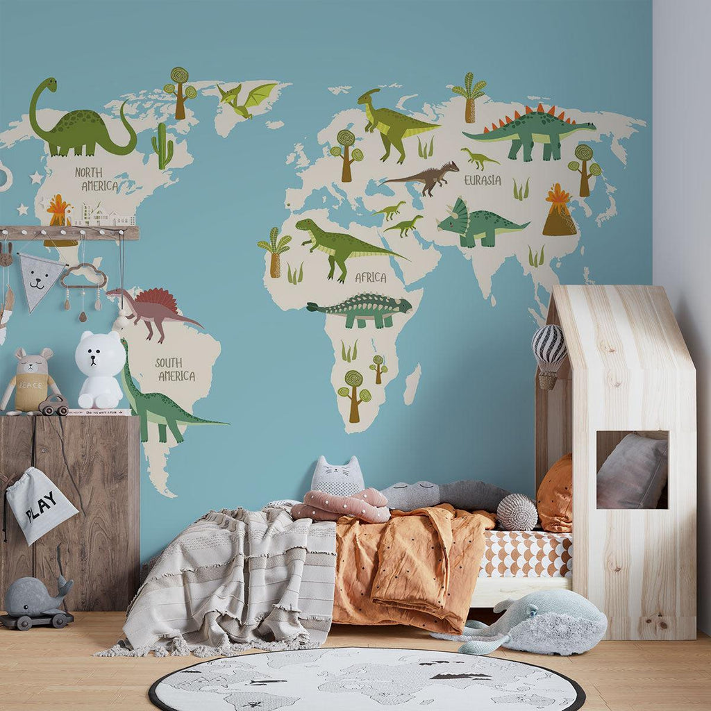 Dinosaur Mural Wallpaper | Educational World Map Design