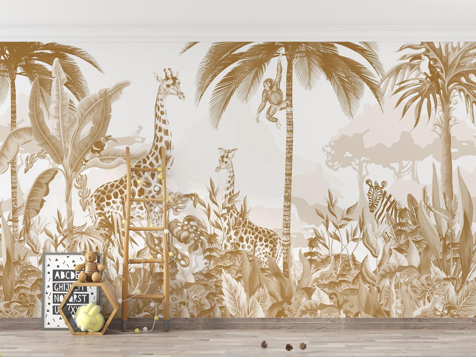 Safari Mural Wallpaper | Golden Jungle Animals Design