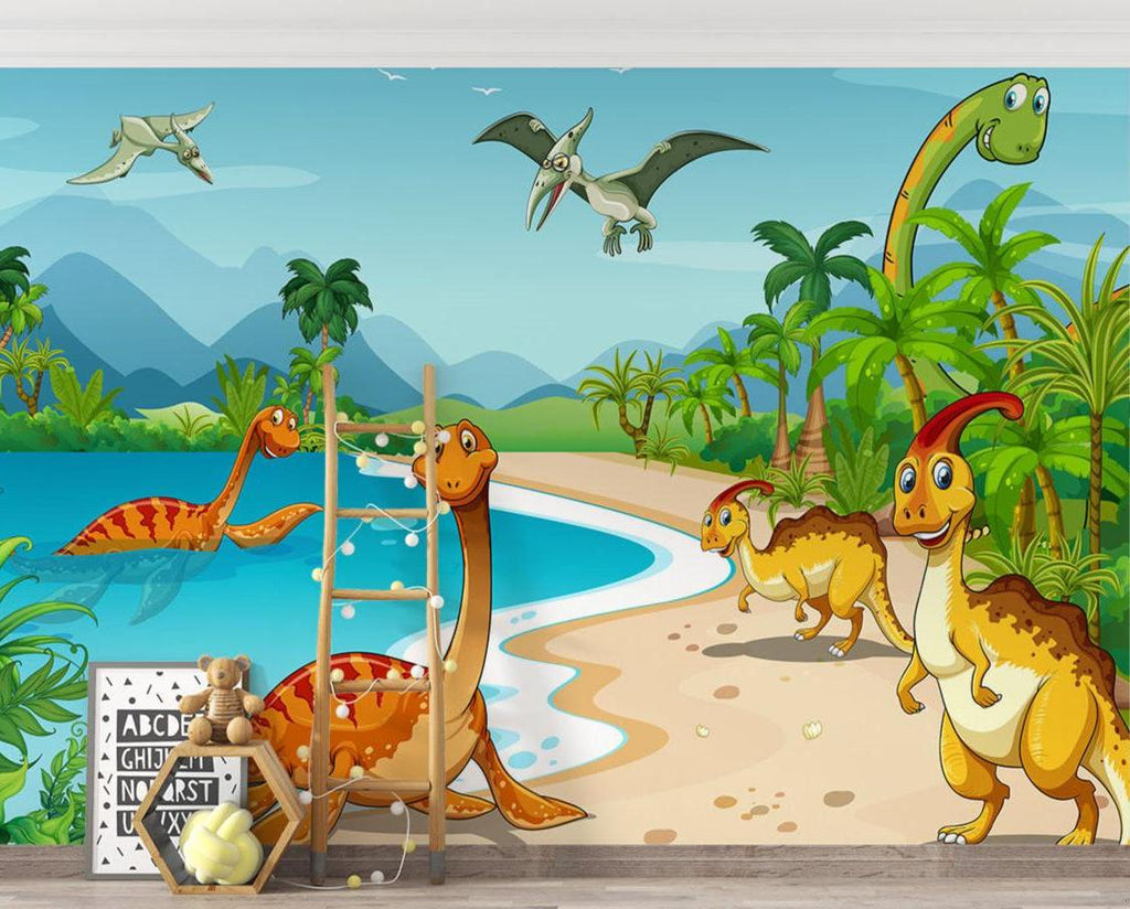 Dinosaur Mural Wallpaper | Tropical Paradise Adventure