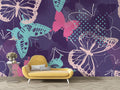 Butterfly Mural Wallpaper | Modern Purple and Turquoise Design
