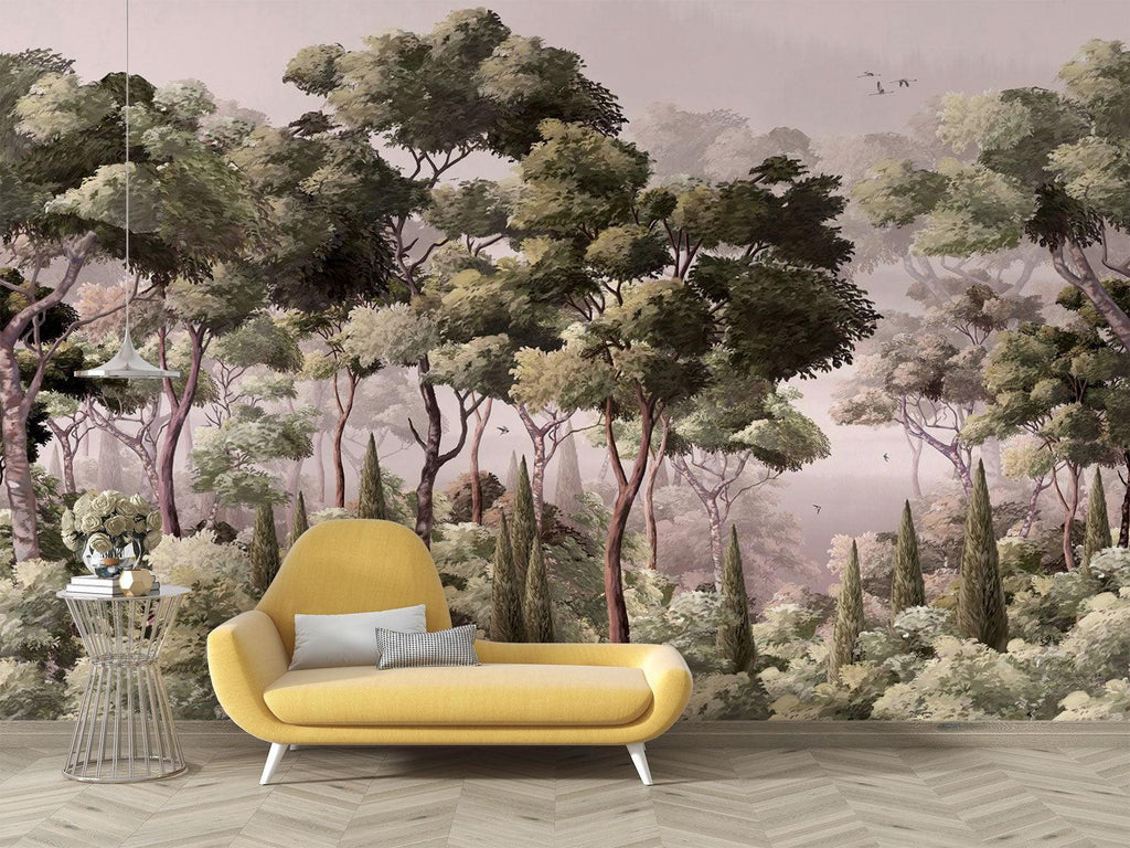 Forest Mural Wallpaper | Misty Green Woodland Scene