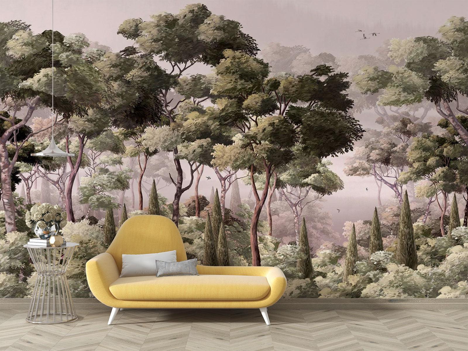 Forest Mural Wallpaper | Misty Green Woodland Scene