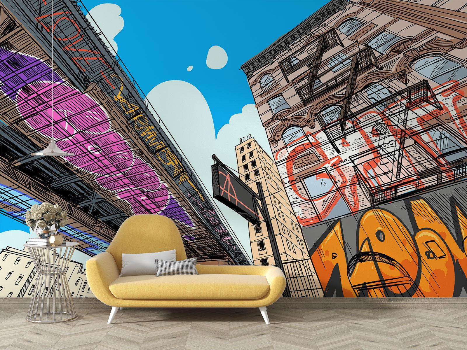 Urban Mural Wallpaper | Street Art Comic Style Design
