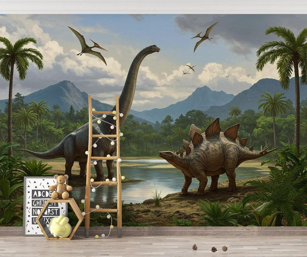 Dinosaur Mural Wallpaper | Jurassic Landscape with Brachiosaurus