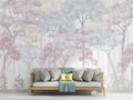 Forest Mural Wallpaper | Dreamy Pink and Grey Watercolor Trees