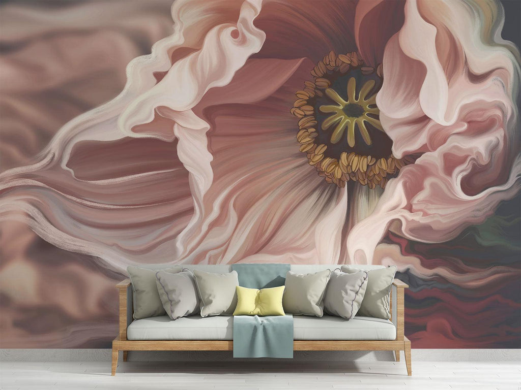 Floral Mural Wallpaper | Large Scale Pink Anemone Art