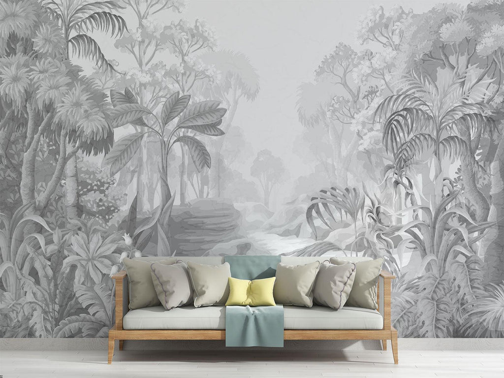 Tropical Mural Wallpaper | Monochrome Jungle Paradise
