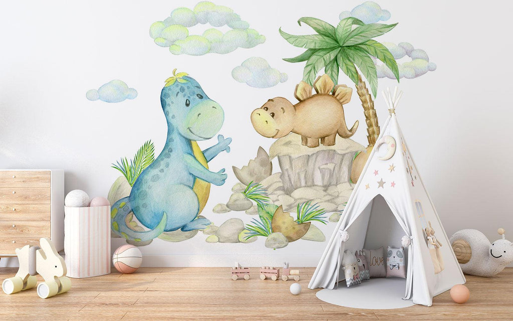 Dinosaur Mural Wallpaper | Watercolor Prehistoric Friends