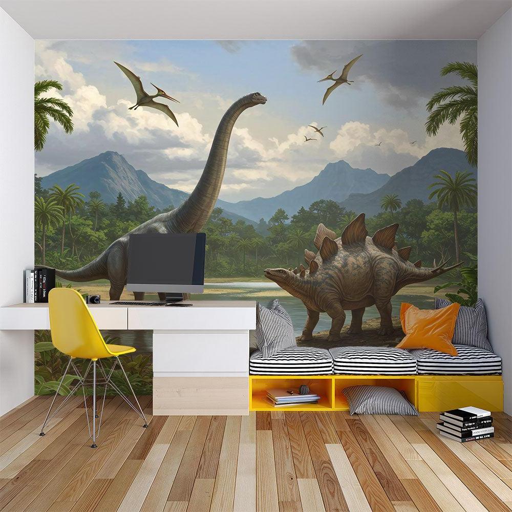Dinosaur Mural Wallpaper | Jurassic Landscape with Brachiosaurus