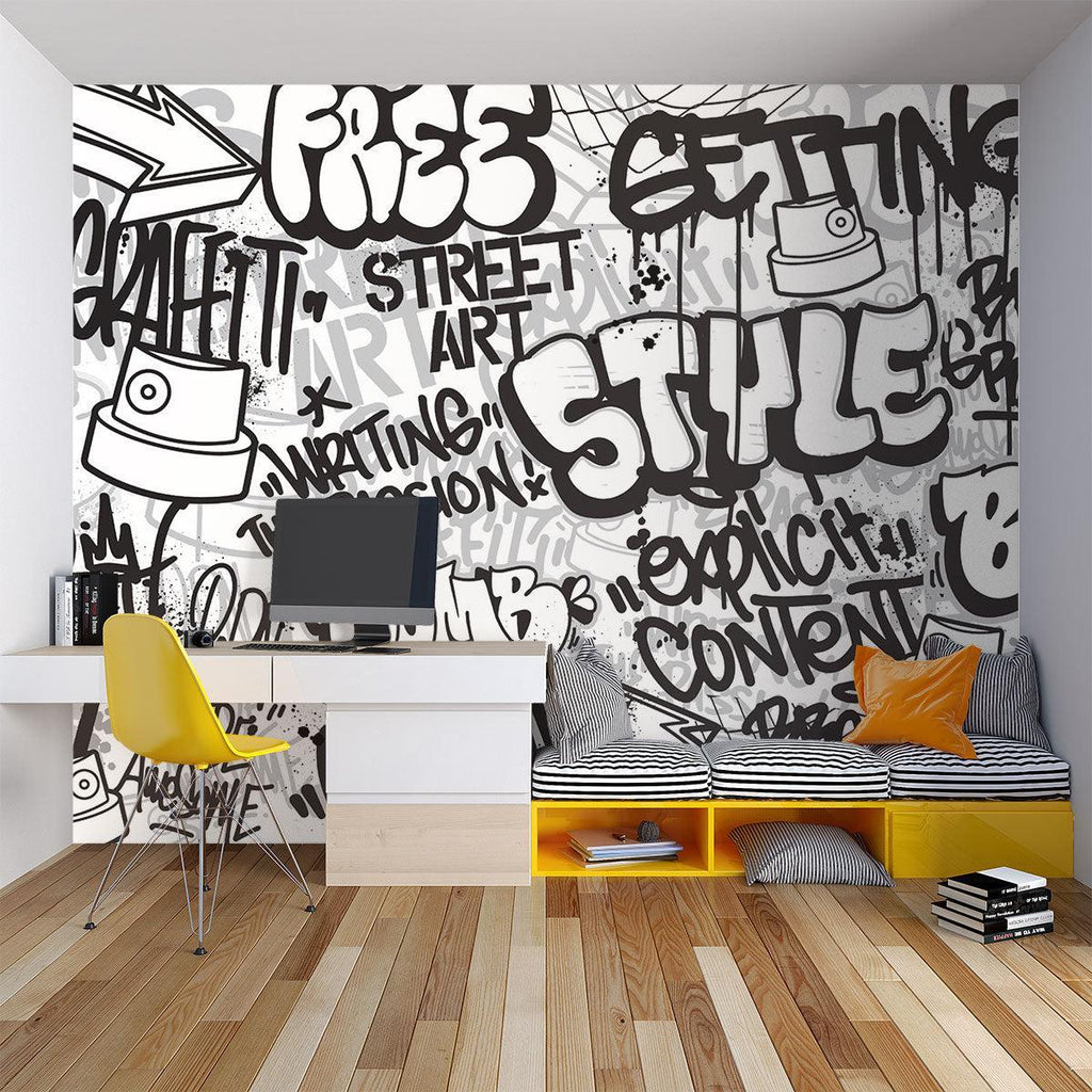 Graffiti Mural Wallpaper | Urban Black and White Street Art