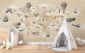 World Map Mural Wallpaper | Vintage Adventure Theme With Hot Air Balloons