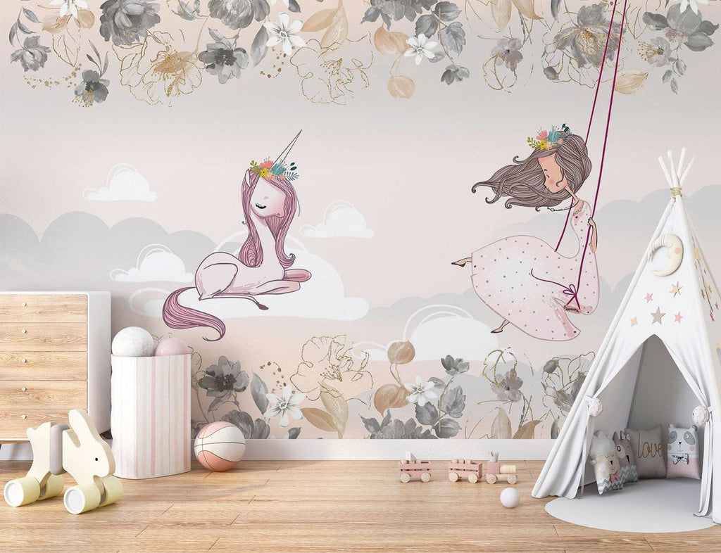 Princess Mural Wallpaper | Dreamy Unicorn and Floral Design