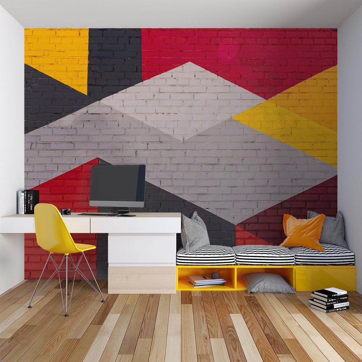 Geometric Mural Wallpaper | Modern Brick Pattern with Red and Yellow