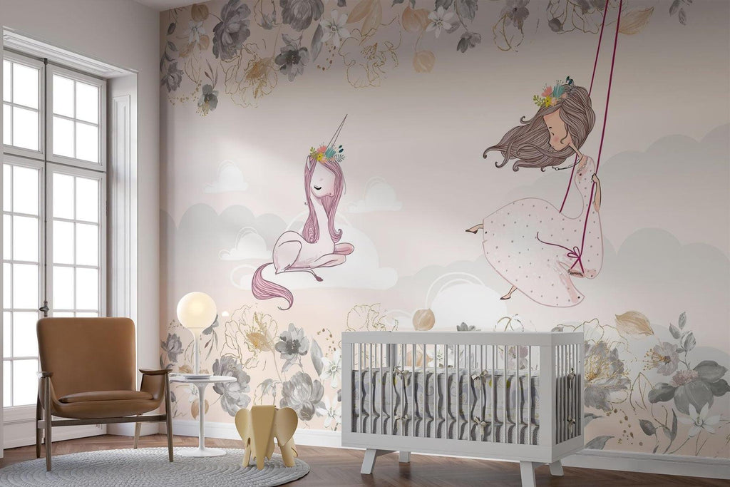 Princess Mural Wallpaper | Dreamy Unicorn and Floral Design
