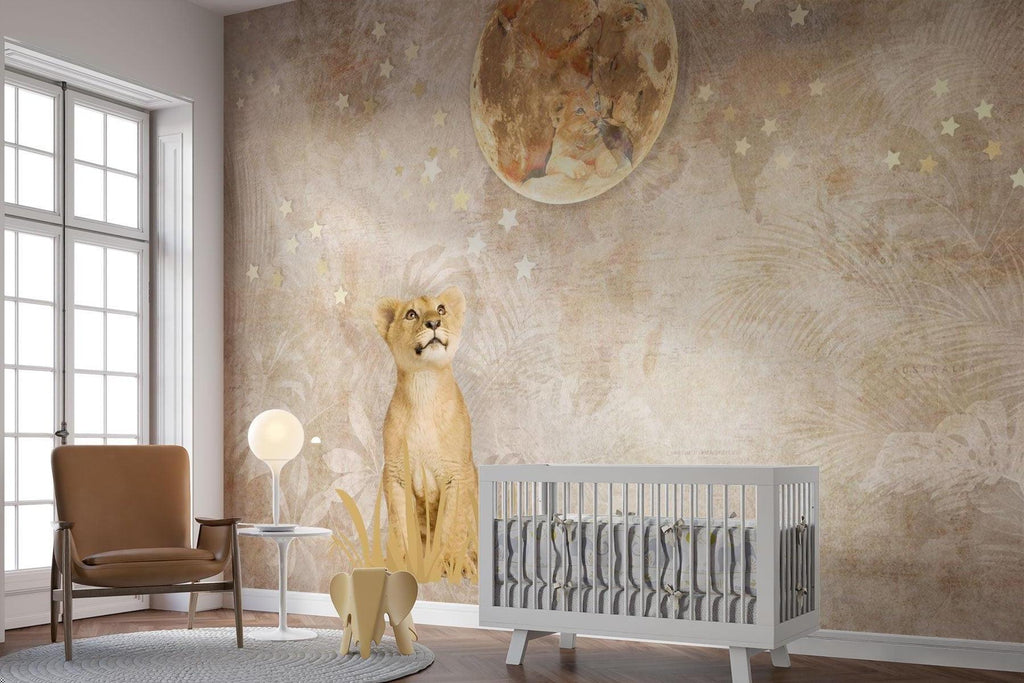 Safari Lion Mural Wallpaper | Dreamy Moon and Stars Design