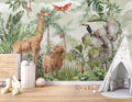 Jungle Animals Mural Wallpaper | Safari Wildlife with Tropical Foliage