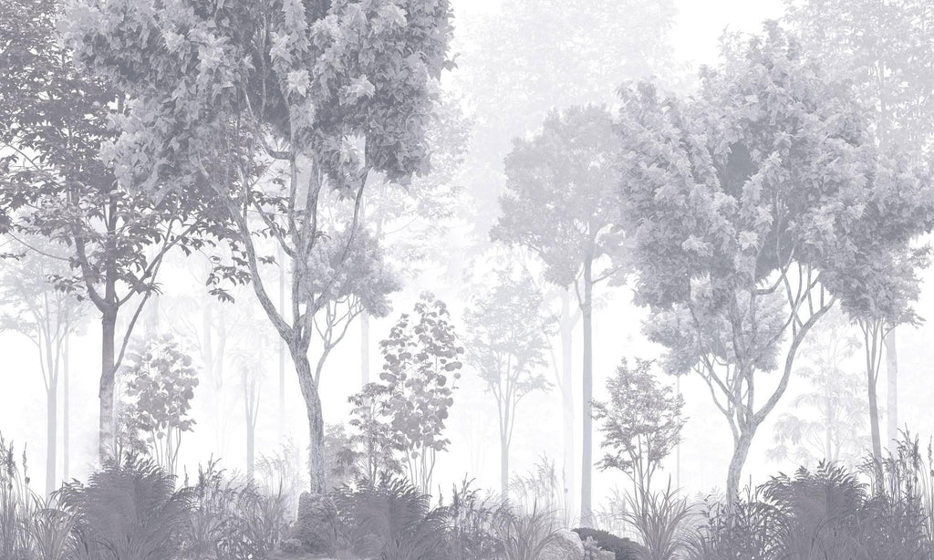 Forest Mural Wallpaper | Misty Grey Tree Landscape