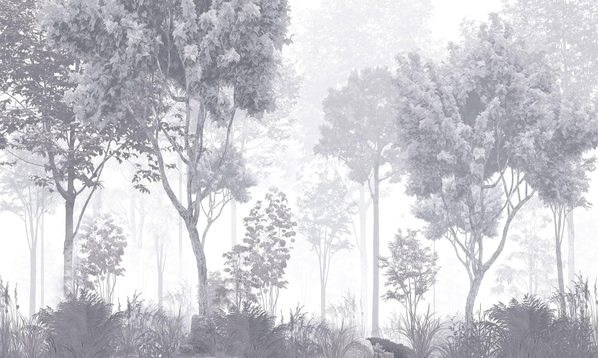 Forest Mural Wallpaper | Misty Grey Tree Landscape