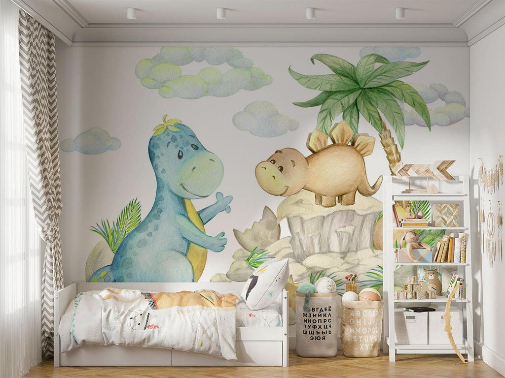 Dinosaur Mural Wallpaper | Watercolor Prehistoric Friends