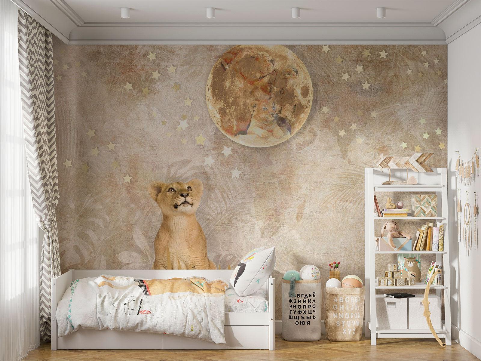 Safari Lion Mural Wallpaper | Dreamy Moon and Stars Design
