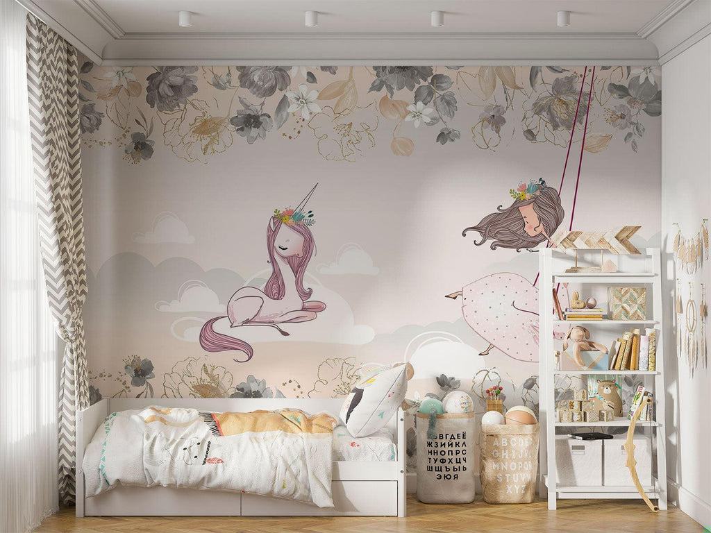 Princess Mural Wallpaper | Dreamy Unicorn and Floral Design
