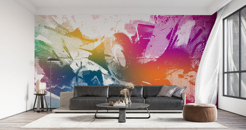 Abstract Mural Wallpaper | Rainbow Halftone Art Design