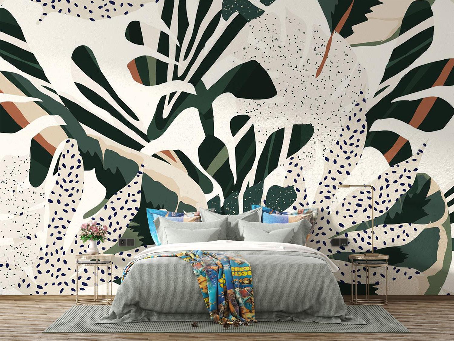 Tropical Foliage Mural Wallpaper | Modern Abstract Monstera Design