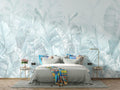 Tropical Mural Wallpaper | Soft Blue Palm Leaves Design