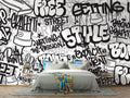 Graffiti Mural Wallpaper | Urban Black and White Street Art