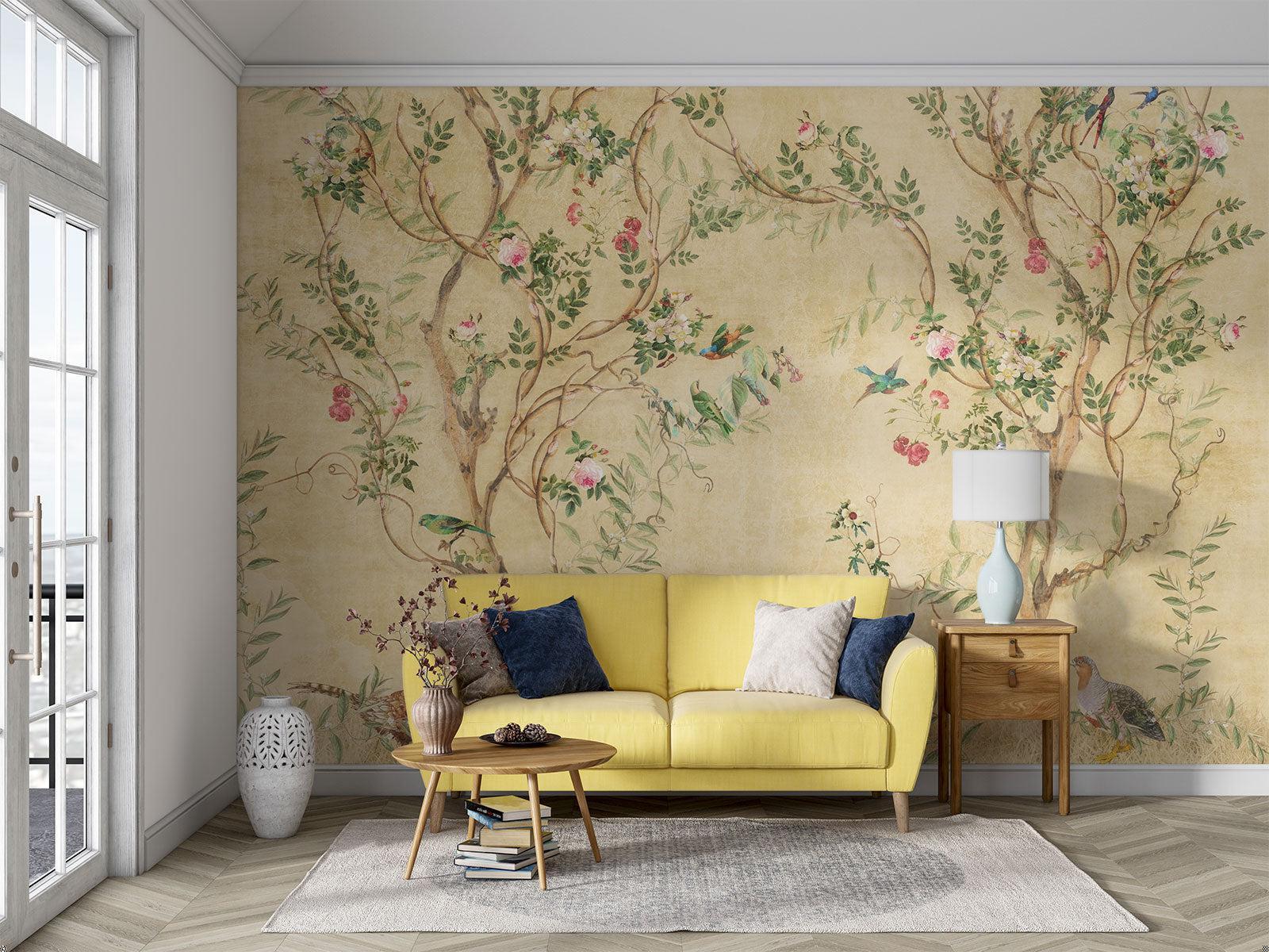 Vintage Floral Mural Wallpaper | Birds and Roses Chinoiserie Design