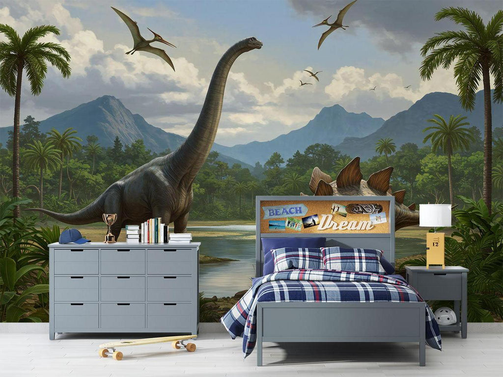 Dinosaur Mural Wallpaper | Jurassic Landscape with Brachiosaurus