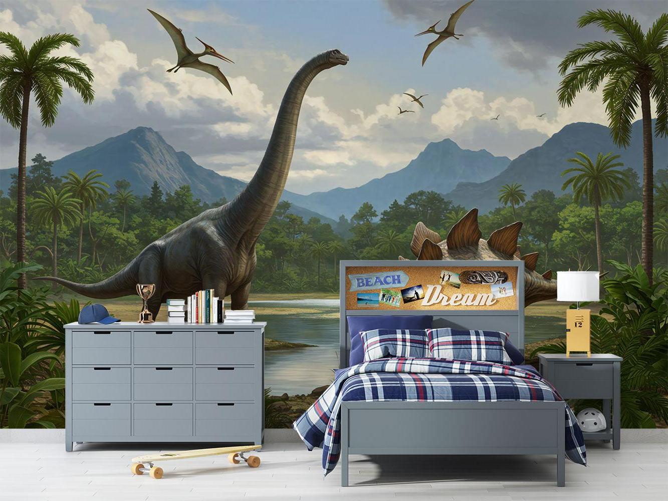 Dinosaur Mural Wallpaper | Jurassic Landscape with Brachiosaurus